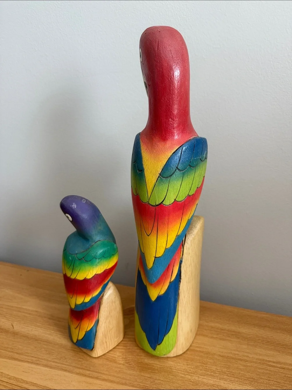Hand-carved Wooden Parrot Figurines